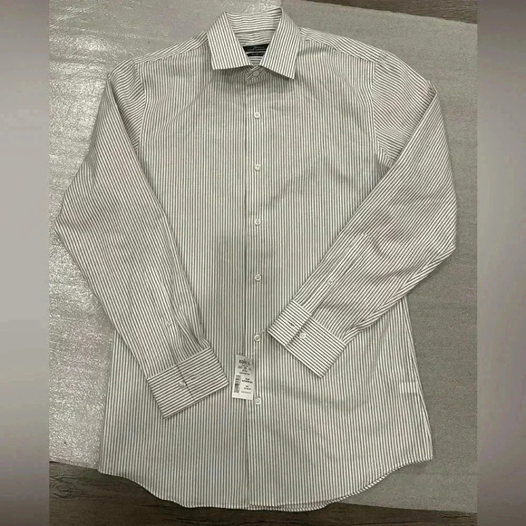 [15.5]Marc Anthony Slim Fit blue stripes  White Dress Shirt - Picture 2 of 4